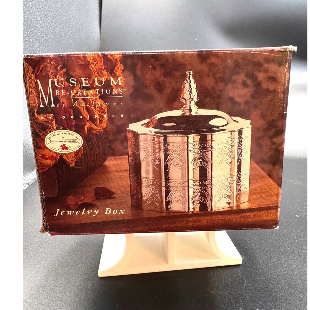 Godinger Silver Plated Jewelry Box Museum Re-Creations Vintage 1991 Red Velvet